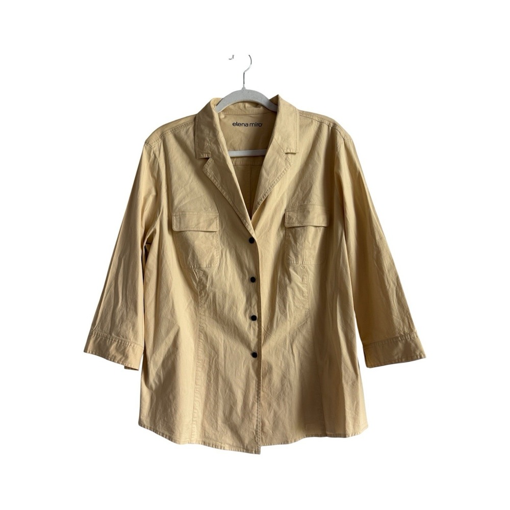 Elena Miro Button Up Utility Shirt Womens Size 45 (XL) 3/4 Sleeves Notched Lapel